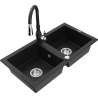 Mexen Mario 2-kamrás gránit mosogató Savita konyhai csapteleppel, fekete - 6504-77-672601-70