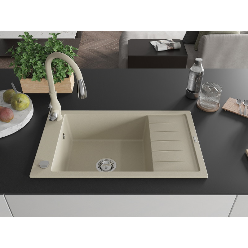 Mexen Elias 1-medencés gránit mosogató csepegtetővel és konyhai csappal, bézs - 6511-69-672601-69