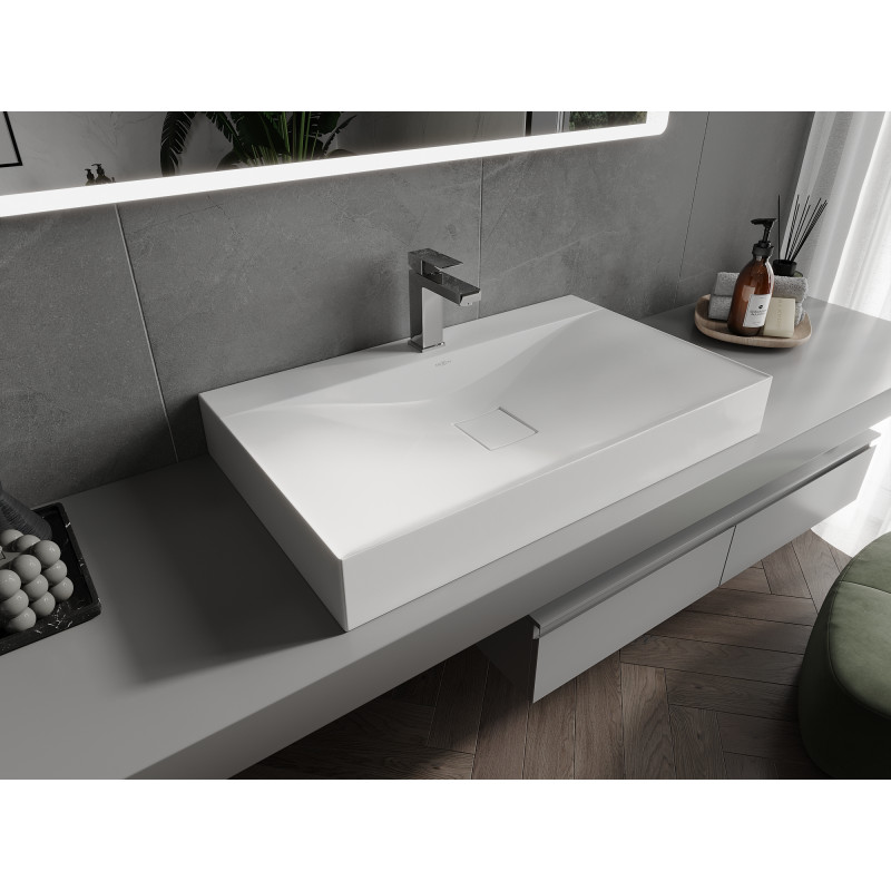 Mexen Poli chiuvetă de blat din conglomerat 1/O 80 x 48 cm, albă - 23028001