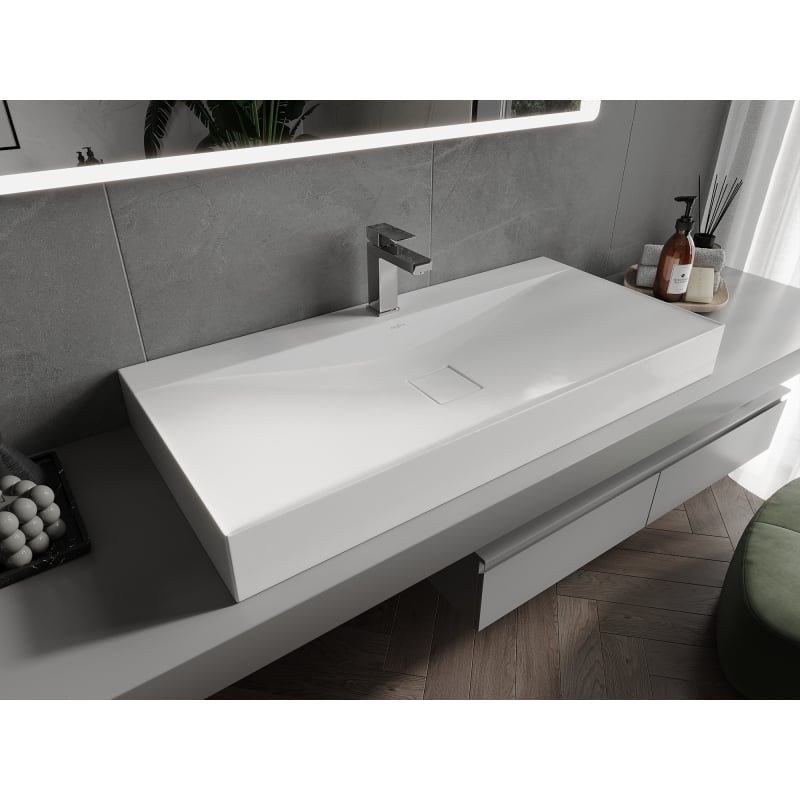 Mexen Poli konglomerát munkalapon álló mosdó 1/O 100 x 48 cm, fehér - 23021001