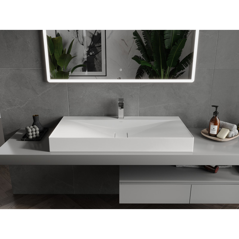 Mexen Poli chiuvetă de suprafață din conglomerat 1/O 100 x 48 cm, albă - 23021001