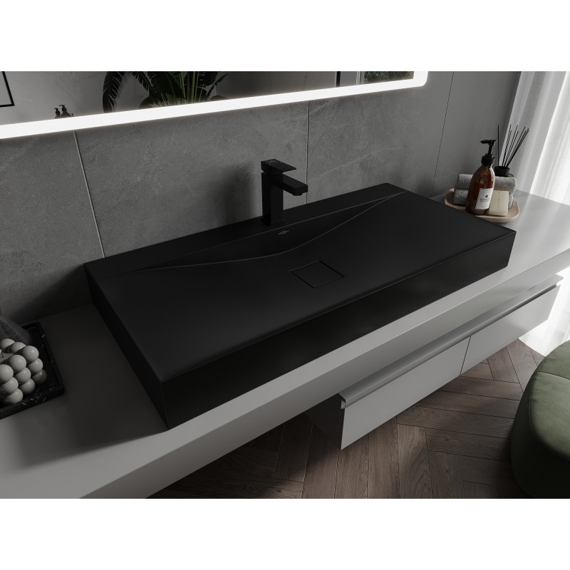Mexen Poli chiuvetă de blat din conglomerat 1/O 100 x 48 cm, neagră - 23021071