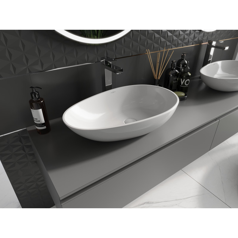 Mexen Nora 60 x 36 cm-es pult feletti mosdókagyló konglomerátumból, fehér - 23056001