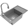Mexen Elias chiuvetă din granit cu 1 compartiment cu scurgător și baterie de bucătărie Savita, gri - 6511-71-672601-00