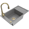 Mexen Elias chiuvetă de bucătărie din granit cu 1 compartiment cu scurgător și robinet de bucătărie Savita, gri