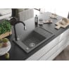 Mexen Elias chiuvetă de granit cu 1 compartiment cu scurgător și baterie de bucătărie Savita, gri - 6511-71-672601-70