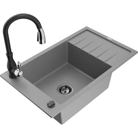 Mexen Elias 1-medencés gránit mosogató csepegtetővel és konyhai csappal Savita, szürke - 6511-71-672601-70-B