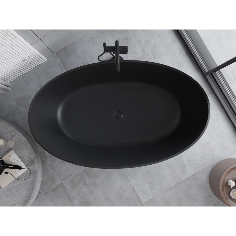Mexen Parma 160 x 95 cm-es szabadon álló kád konglomerátumból, fekete matt - 57231609570