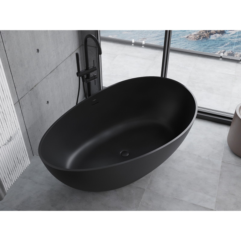 Mexen Parma cadă freestanding din conglomerat 160 x 95 cm, negru mat - 57231609570