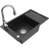 Mexen Elias chiuvetă de granit cu o cuvă și scurgător, cu baterie de bucătărie Savita, negru/metalizat argintiu