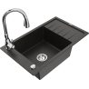 Mexen Elias chiuvetă de bucătărie din granit cu 1 compartiment și scurgător, cu baterie Savita, negru/auriu metalizat