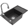 Mexen Elias chiuvetă de granit cu 1 compartiment cu scurgător și baterie de bucătărie Savita, negru pătat