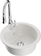 Mexen Diego chiuvetă de bucătărie din granit cu 1 cuvă și baterie de bucătărie Savita, alb - 6512-20-672601-00