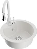 Mexen Diego chiuvetă de granit cu 1 cuvă și baterie de bucătărie Savita, alb - 6512-20-672601-20