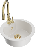 Mexen Diego chiuvetă de bucătărie din granit cu 1 cuvă și baterie de bucătărie Savita, alb - 6512-20-672601-50