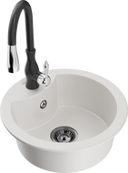 Mexen Diego 1-kamrás gránit mosogató Savita konyhai csapteleppel, fehér - 6512-20-672601-70