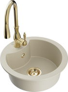 Mexen Diego egytálcás gránit mosogató Savita konyhai csapteleppel, bézs - 6512-69-672601-50