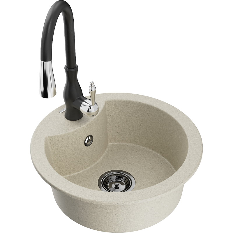 Mexen Diego 1 kamrás gránit mosogató Savita konyhai csapteleppel, bézs - 6512-69-672601-70