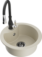 Mexen Diego chiuvetă din granit cu 1 compartiment și baterie de bucătărie Savita, bej - 6512-69-672601-70