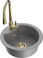 Mexen Diego chiuvetă de granit cu 1 compartiment cu baterie de bucătărie Savita, gri - 6512-71-672601-50