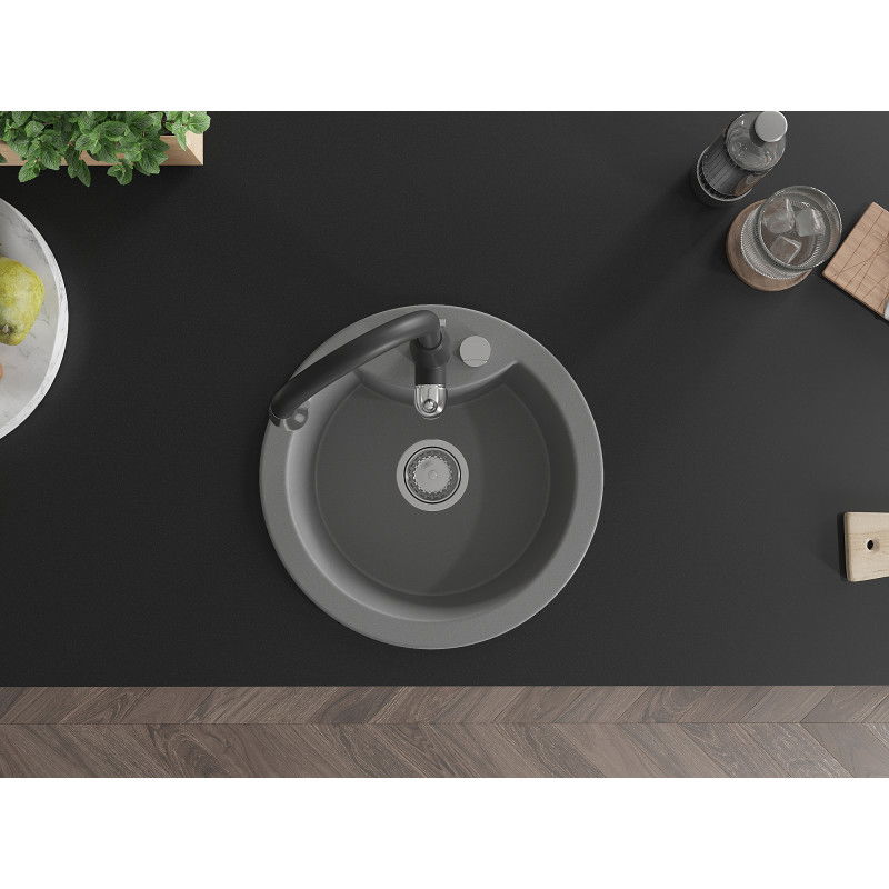 Mexen Diego chiuvetă de bucătărie din granit cu 1 cuvă cu baterie de bucătărie Savita, gri - 6512-71-672601-70