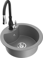 Mexen Diego chiuvetă de bucătărie din granit cu 1 cuvă cu baterie de bucătărie Savita, gri - 6512-71-672601-70