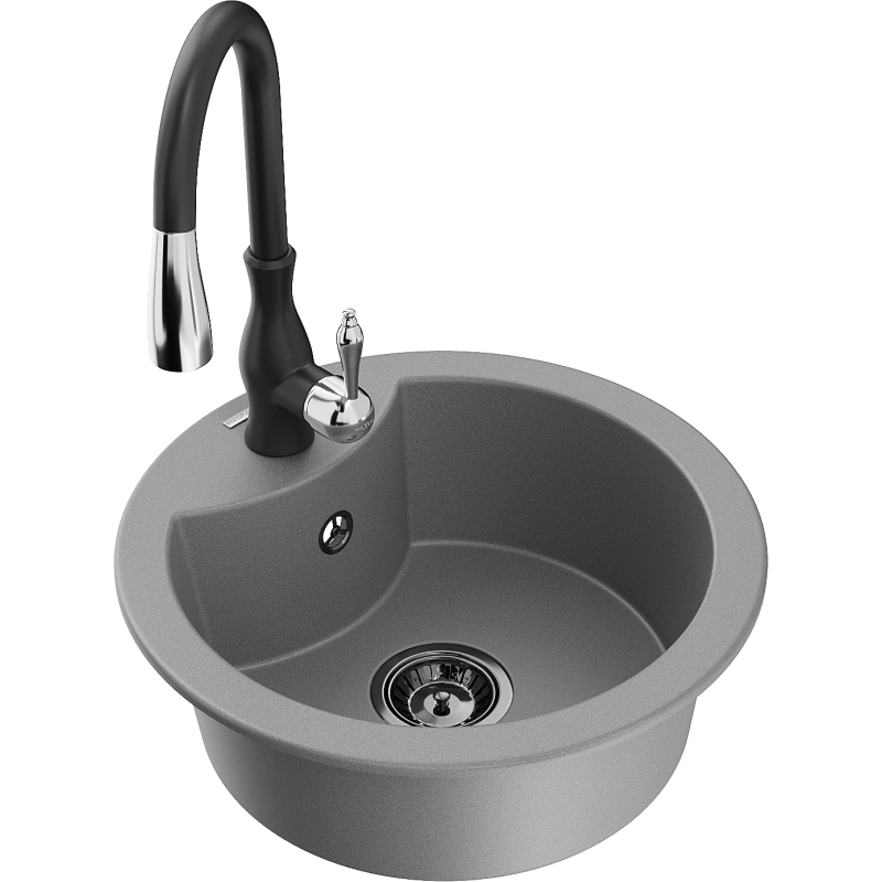 Mexen Diego chiuvetă de granit cu 1 compartiment cu baterie de bucătărie Savita, gri - 6512-71-672601-70-B