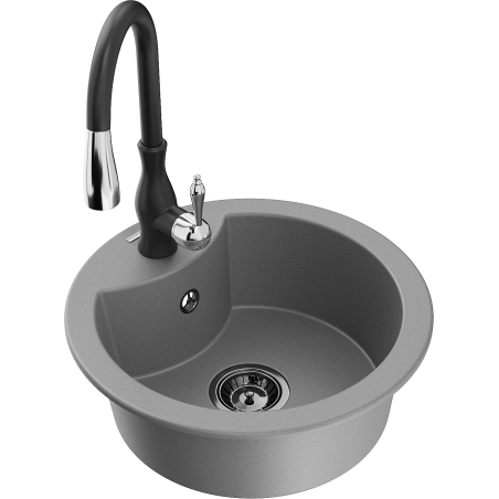 Mexen Diego chiuvetă de granit cu 1 compartiment cu baterie de bucătărie Savita, gri - 6512-71-672601-70-B