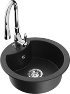 Mexen Diego chiuvetă din granit cu 1 compartiment cu baterie de bucătărie Savita, negru/argintiu metalic - 6512-73-672601-00
