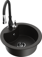 Mexen Diego egymedencés gránit mosogató Savita konyhai csapteleppel, fekete/arany metál - 6512-75-672601-70-B