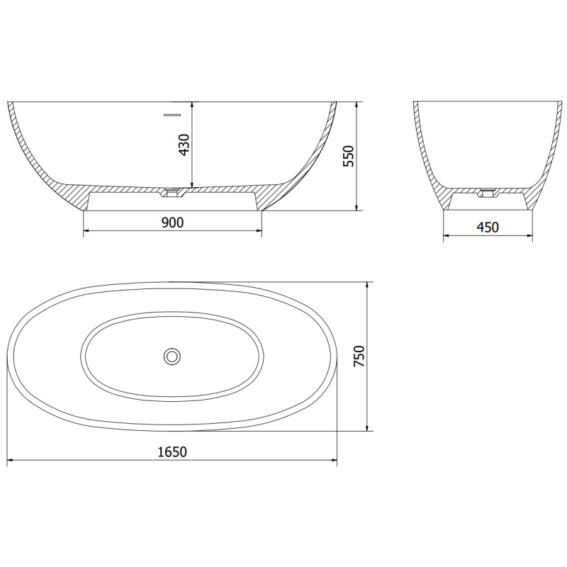 Mexen Bari szabadon álló kád konglomerátumból 165 x 75 cm, fekete matt - 57221657570