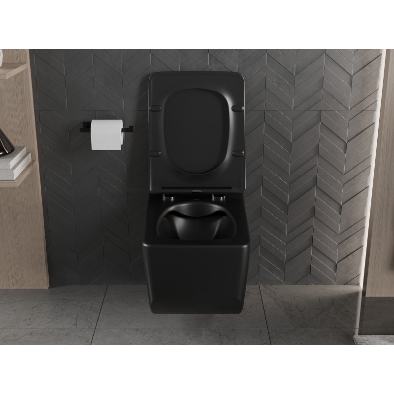 Mexen Vera Rimless WC csésze lassan záródó vékony duroplaszt ülőkével, fekete matt - 30164070