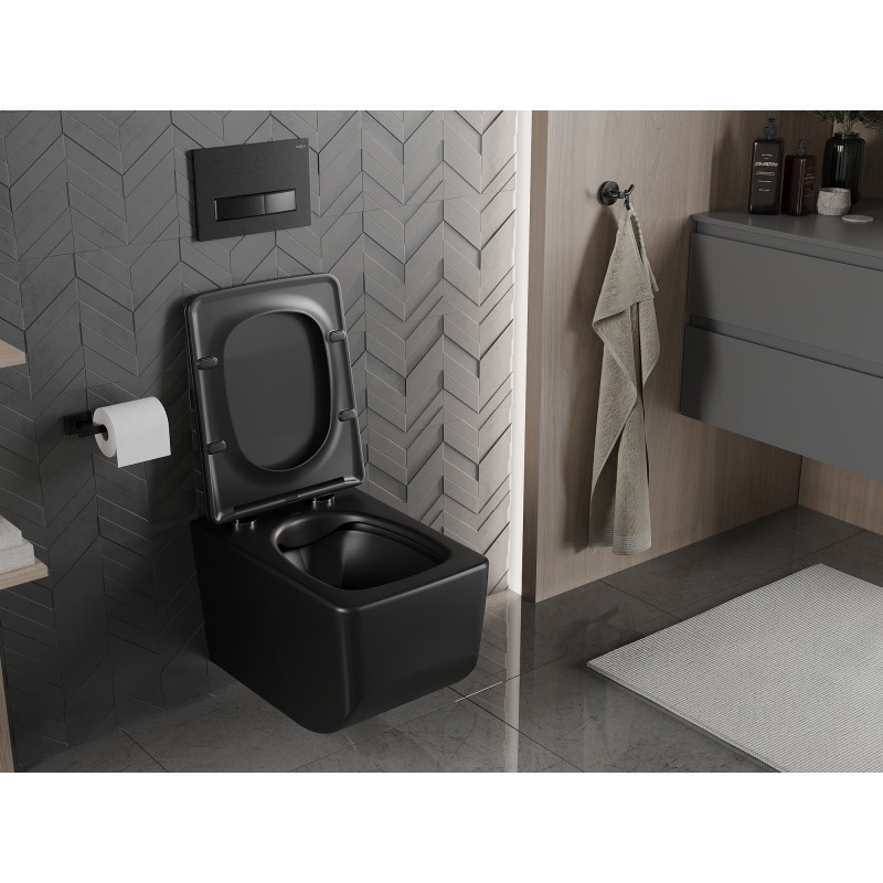 Mexen Vera vas WC Rimless cu capac cu închidere lină slim, duroplast, negru mat - 30164070