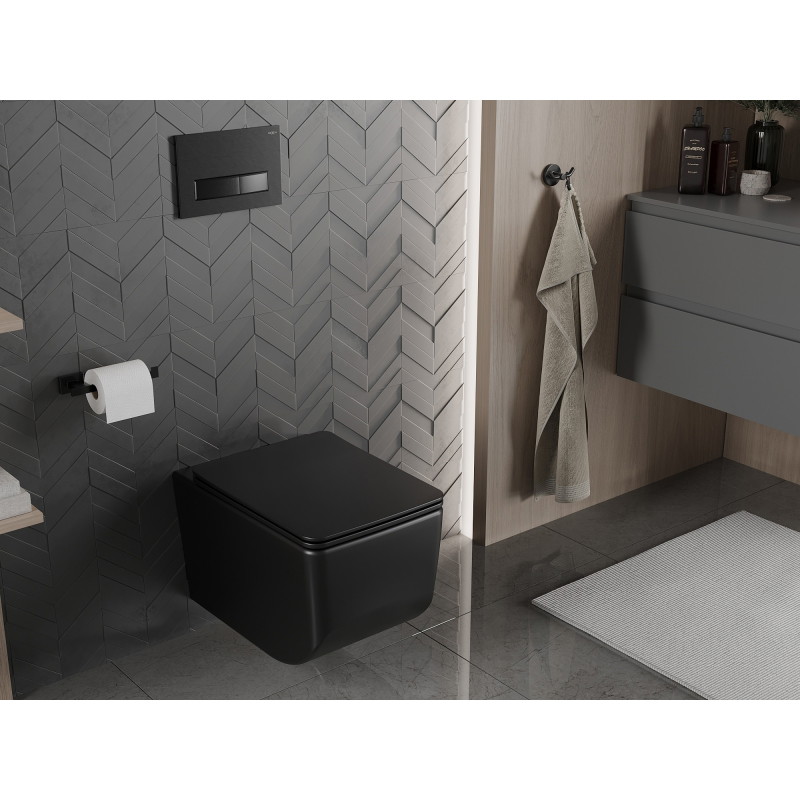 Mexen Vera Rimless WC csésze lassan záródó vékony duroplaszt ülőkével, fekete matt - 30164070
