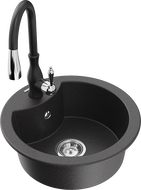 Mexen Diego chiuvetă de granit cu 1 compartiment cu baterie de bucătărie Savita, negru pătat - 6512-76-672601-70