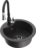 Mexen Diego 1 rekeszes gránit mosogató Savita konyhai csapteleppel, fekete pöttyös - 6512-76-672601-70-B