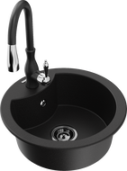 Mexen Diego egymedencés gránit mosogató Savita konyhai csapteleppel, fekete - 6512-77-672601-70-B