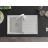 Mexen Bruno chiuvetă granit cu 1 compartiment cu picurător și baterie de bucătărie Savita, alb - 6513-20-672601-20