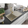 Mexen Bruno chiuvetă de granit cu 1 compartiment cu scurgător și baterie de bucătărie Savita, bej - 6513-69-672601-50