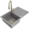 Mexen Bruno chiuvetă de bucătărie din granit, cu o singură cuvă, cu scurgător și baterie Savita, gri - 6513-71-672601-50
