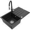 Mexen Bruno chiuvetă din granit cu o cuvă cu scurgător și baterie de bucătărie Savita, negru/metalic argintiu