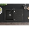 Mexen Bruno chiuvetă de granit cu 1 cuvă, cu picurător și baterie de bucătărie Savita, negru/auriu metalic