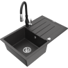 Mexen Bruno chiuvetă de granit cu o singură cuvă și picurător și robinet de bucătărie Savita, negru cu pete - 6513-76-672601-70