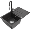 Mexen Bruno chiuvetă de granit cu o cuvă și scurgător și robinet de bucătărie Savita, negru pătat - 6513-76-672601-76
