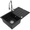 Mexen Bruno chiuvetă de granit cu o singură cuvă cu scurgător și baterie de bucătărie Savita, neagră - 6513-77-672601-00