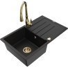 Mexen Bruno chiuvetă de bucătărie din granit cu 1 compartiment, cu scurgător și baterie de bucătărie Savita, negru