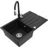 Mexen Bruno chiuvetă de granit cu 1 compartiment cu picurător și baterie de bucătărie Savita, negru - 6513-77-672601-70