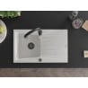 Mexen Cesar chiuvetă de granit cu un compartiment, cu picurător și baterie de bucătărie Savita, Albă - 6514-20-672601-70