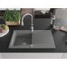Mexen Cesar chiuvetă de granit cu un compartiment, cu picurător și baterie de bucătărie Savita, gri - 6514-71-672601-00