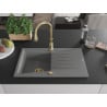 Mexen Cesar chiuvetă de granit cu un compartiment, cu picurător și baterie de bucătărie Savita, gri - 6514-71-672601-50